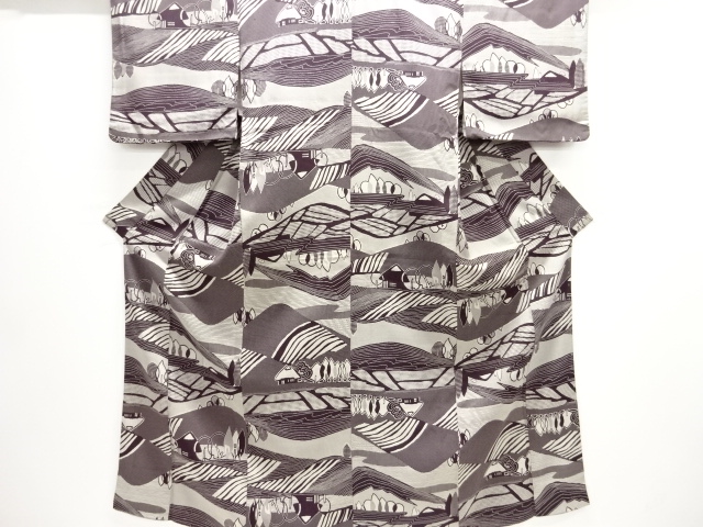 JAPANESE ANTIQUE OMESHI KIMONO / TAISHO ROMAN STYLE / WOVEN SCENERY